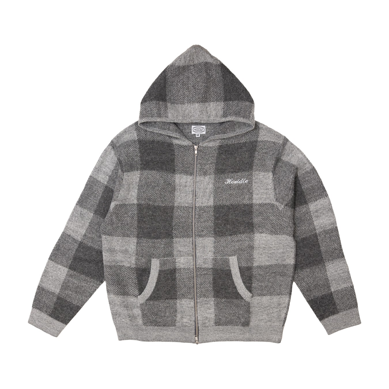 HODDLE MOHAIR CHECK ZIP UP HOOD GREY