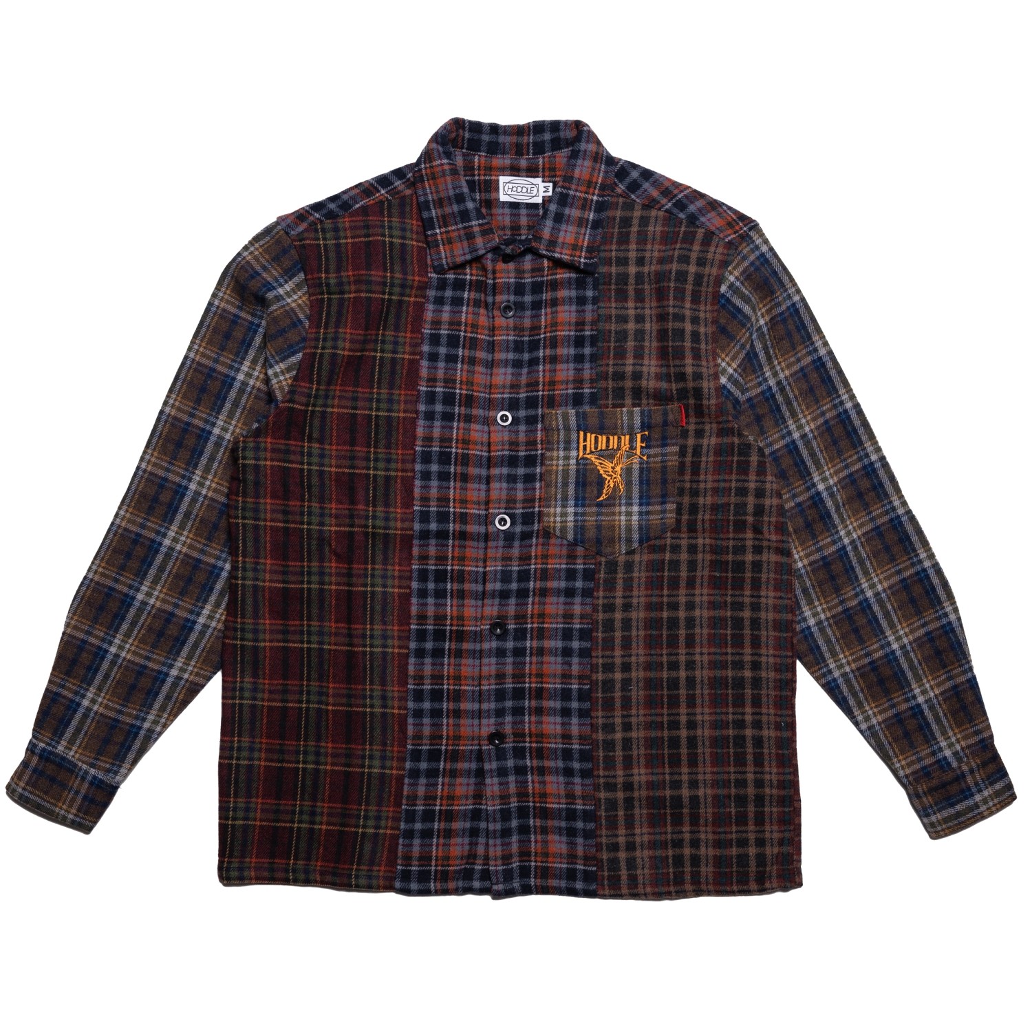 HODDLE POLYURA PATCHWORK FANNEL-OVER DYE LS SHIRT