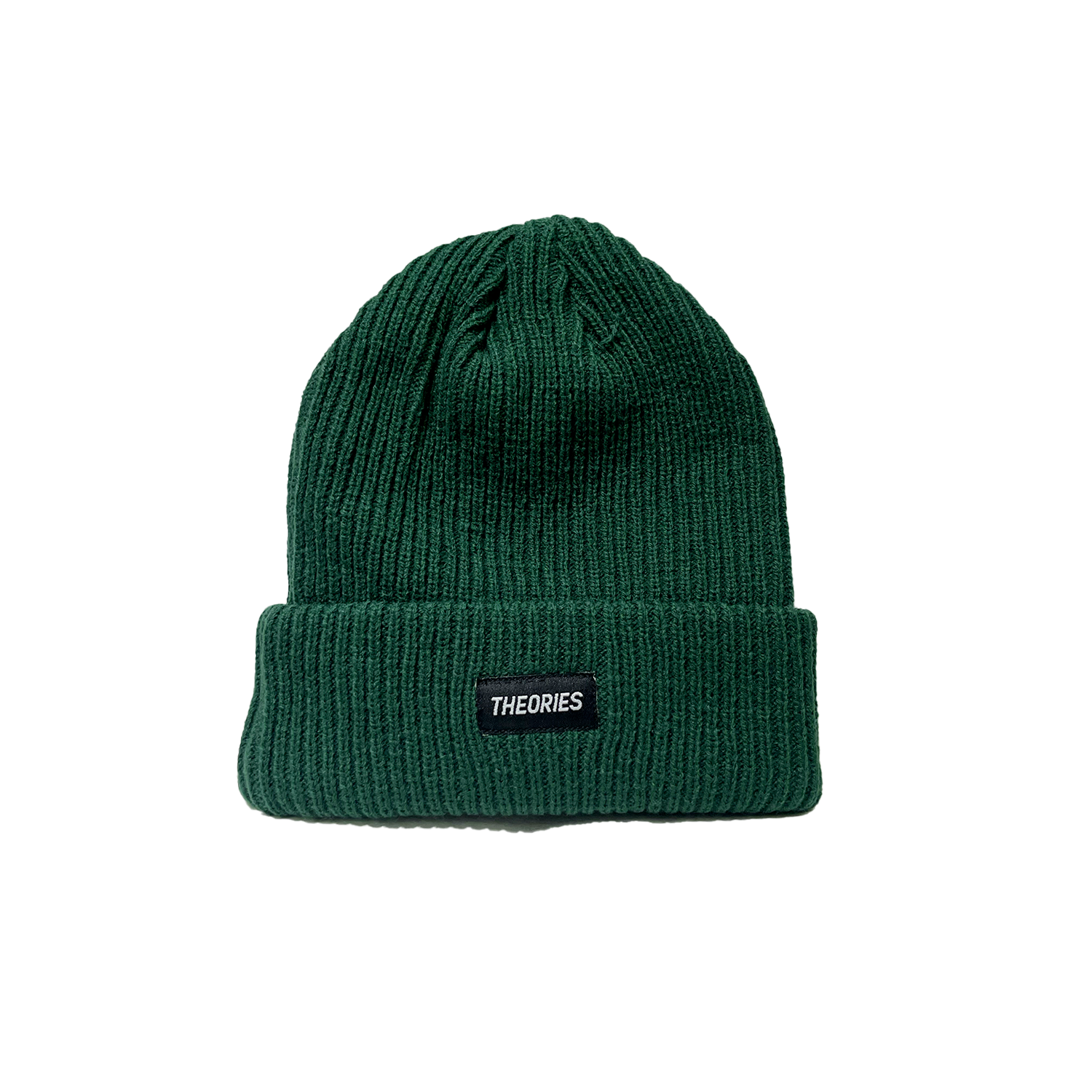 THEORIES STAMP LABEL RIB KNIT BEANIE TEAL GREEN