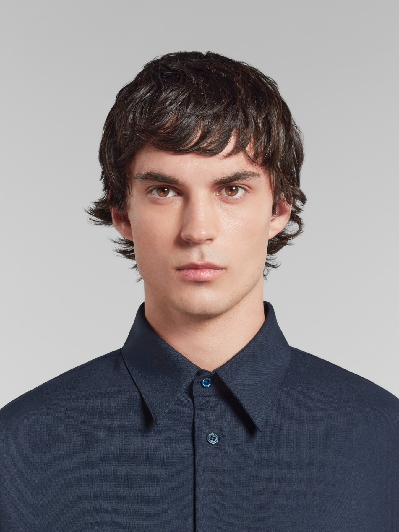 MARNI DEEP BLUE TROPICAL WOOL LONG-SLEEVED SHIRT