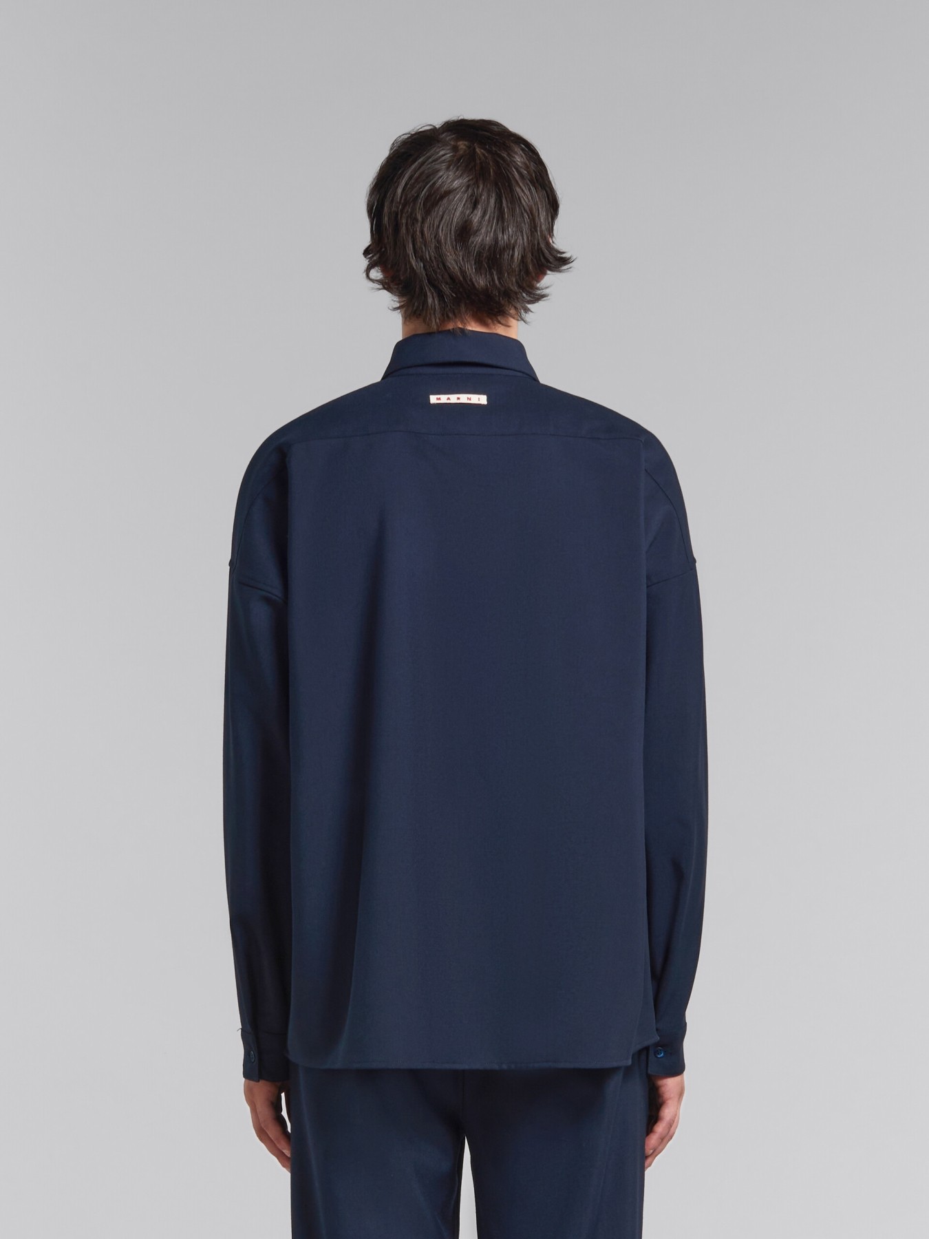MARNI DEEP BLUE TROPICAL WOOL LONG-SLEEVED SHIRT