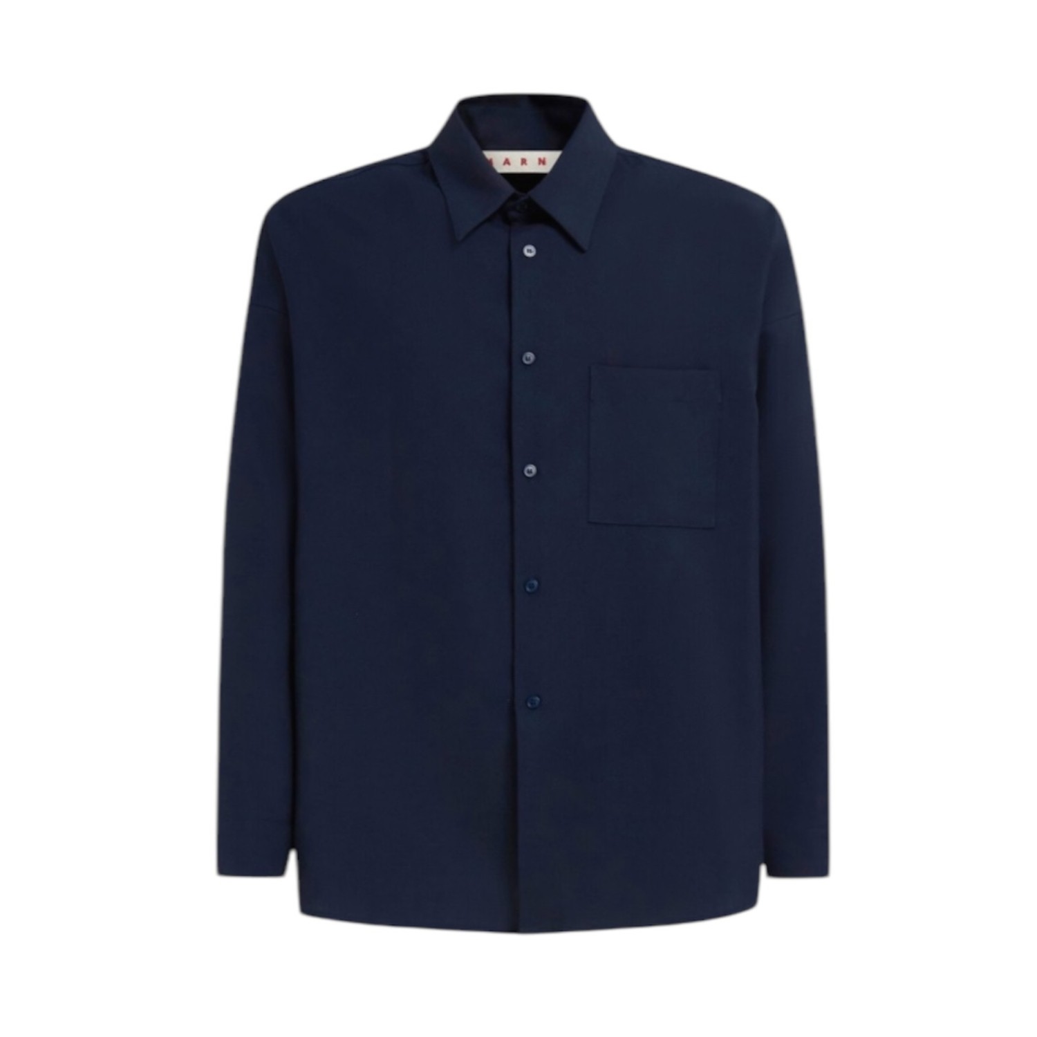 MARNI DEEP BLUE TROPICAL WOOL LONG-SLEEVED SHIRT