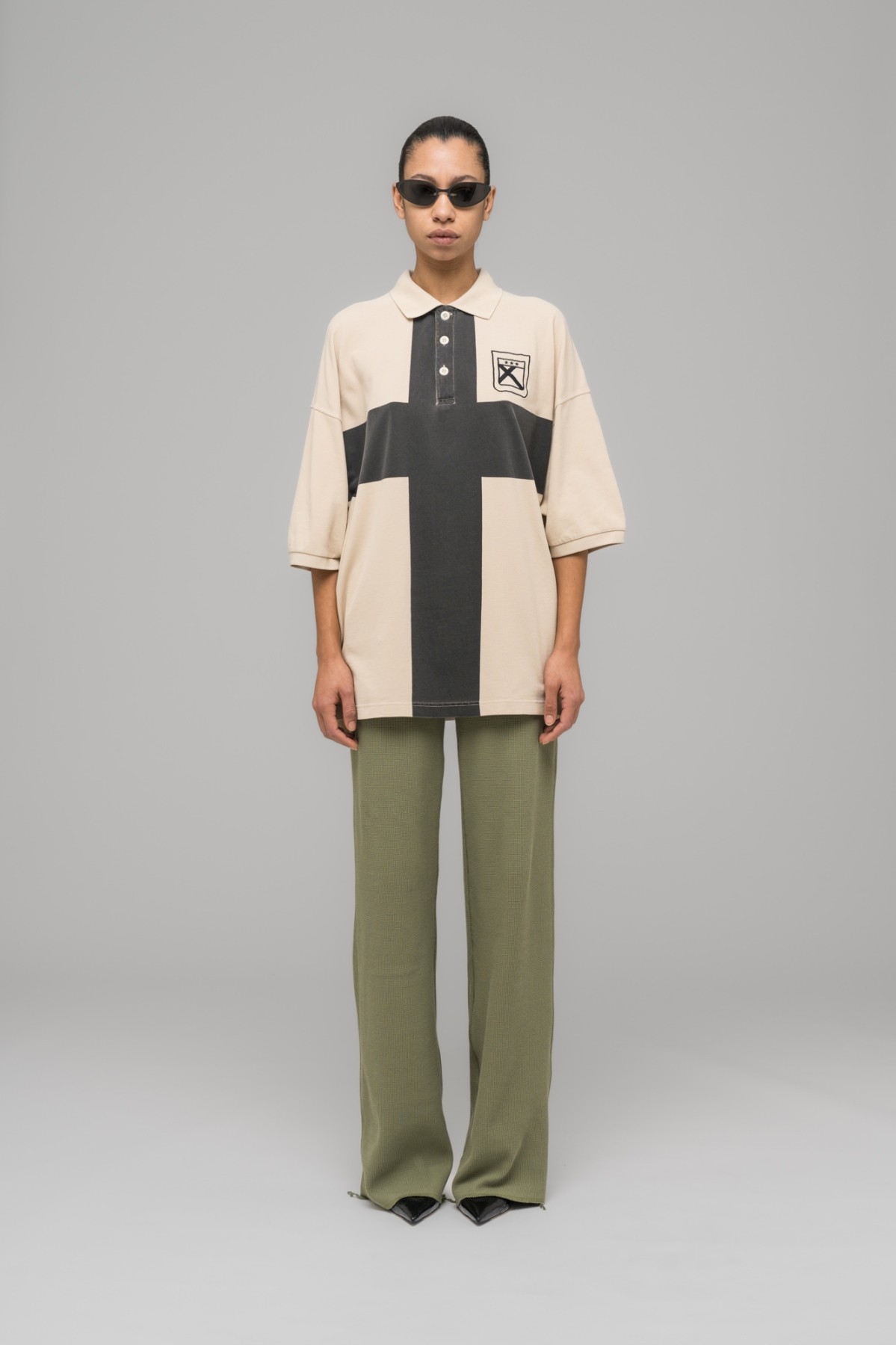 032c ''FAINTING CROSS'' OVERSIZED POLO SHIRT