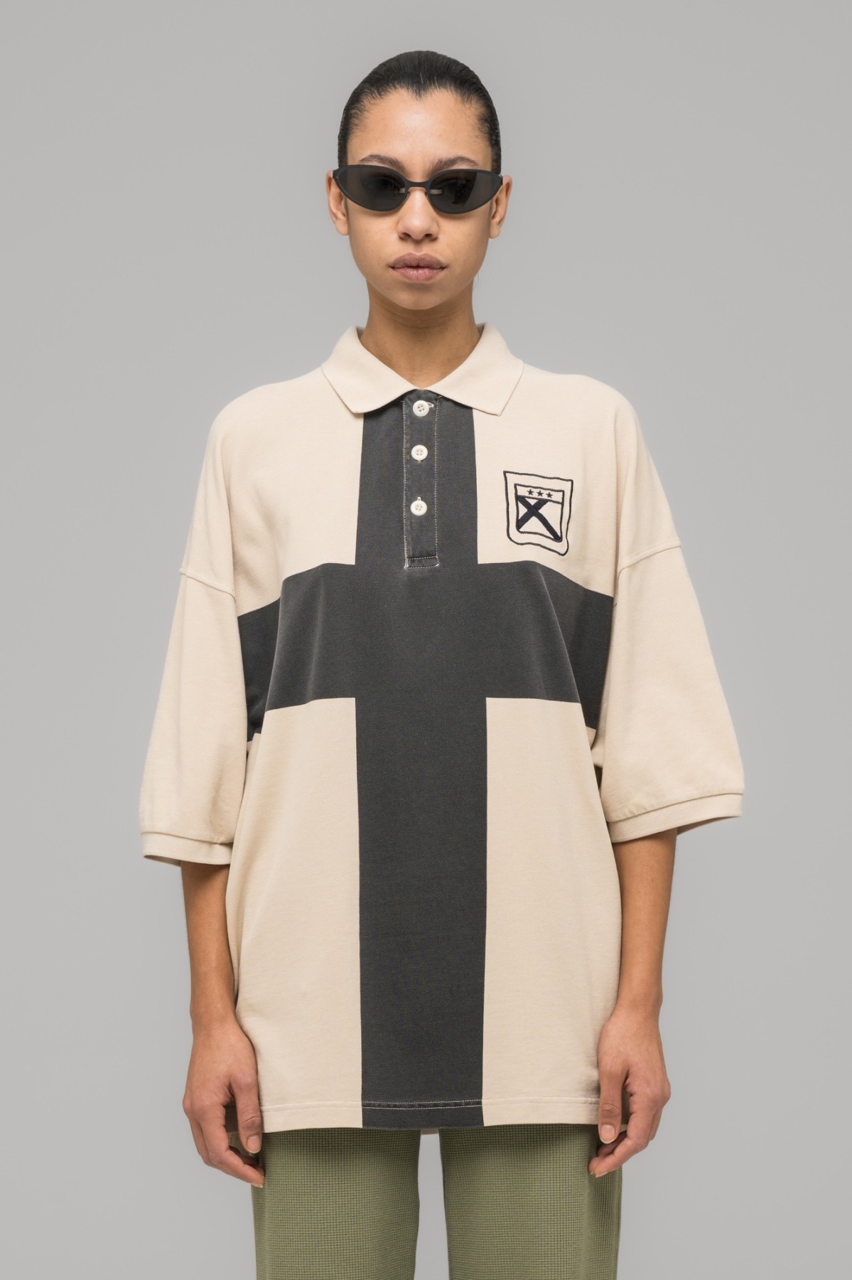 032c ''FAINTING CROSS'' OVERSIZED POLO SHIRT