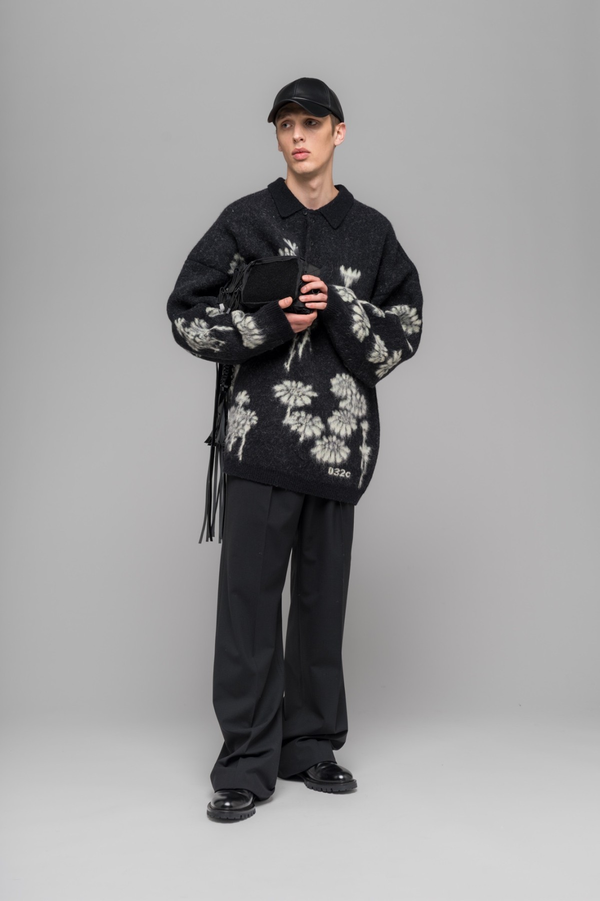 032c ''MELTING DAISIES'' KNIT LS POLO SHIRT