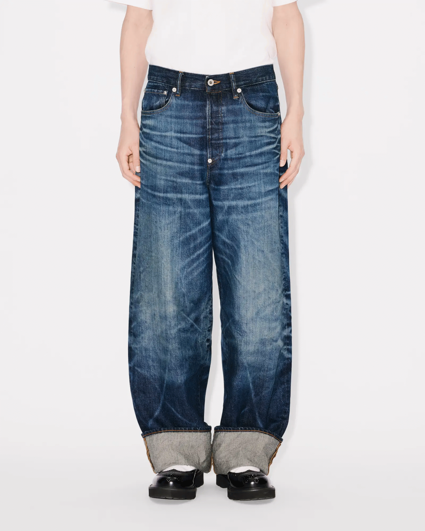 KENZO TURN-UP WIDE FIT JEANS JAPANESE DENIM