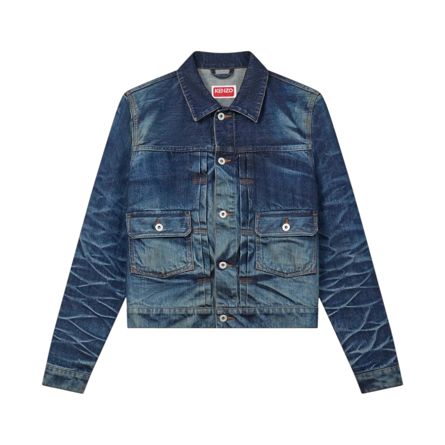 KENZO SLIM PLEATED TRUCKER JACKET IN JAPANESE DENIM
