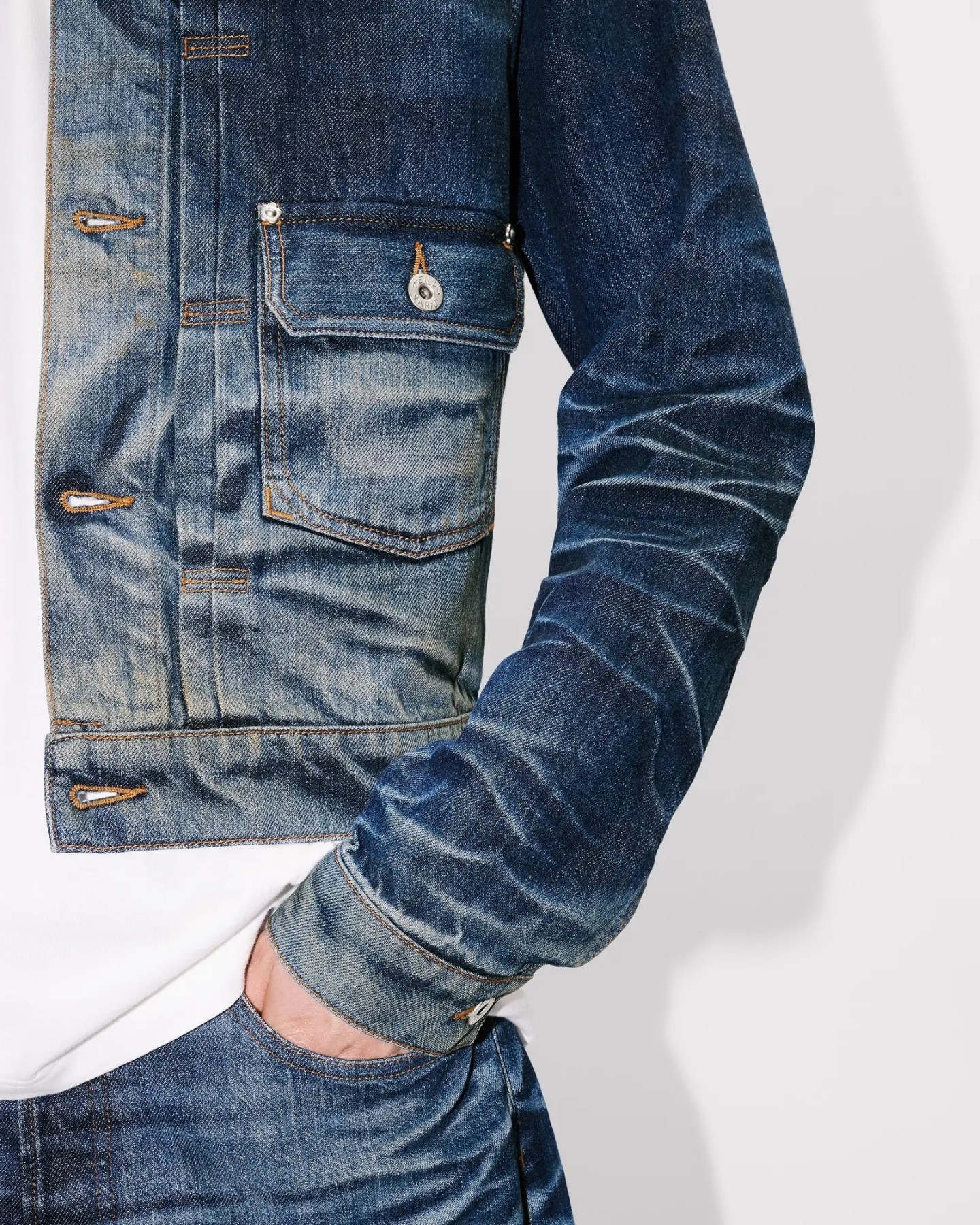 KENZO SLIM PLEATED TRUCKER JACKET IN JAPANESE DENIM