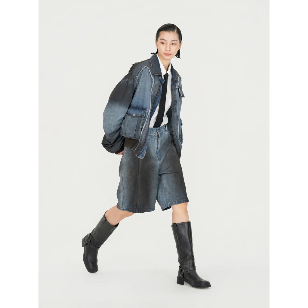 FENG CHEN WANG INDIGO GRADIENT DENIM JACKET