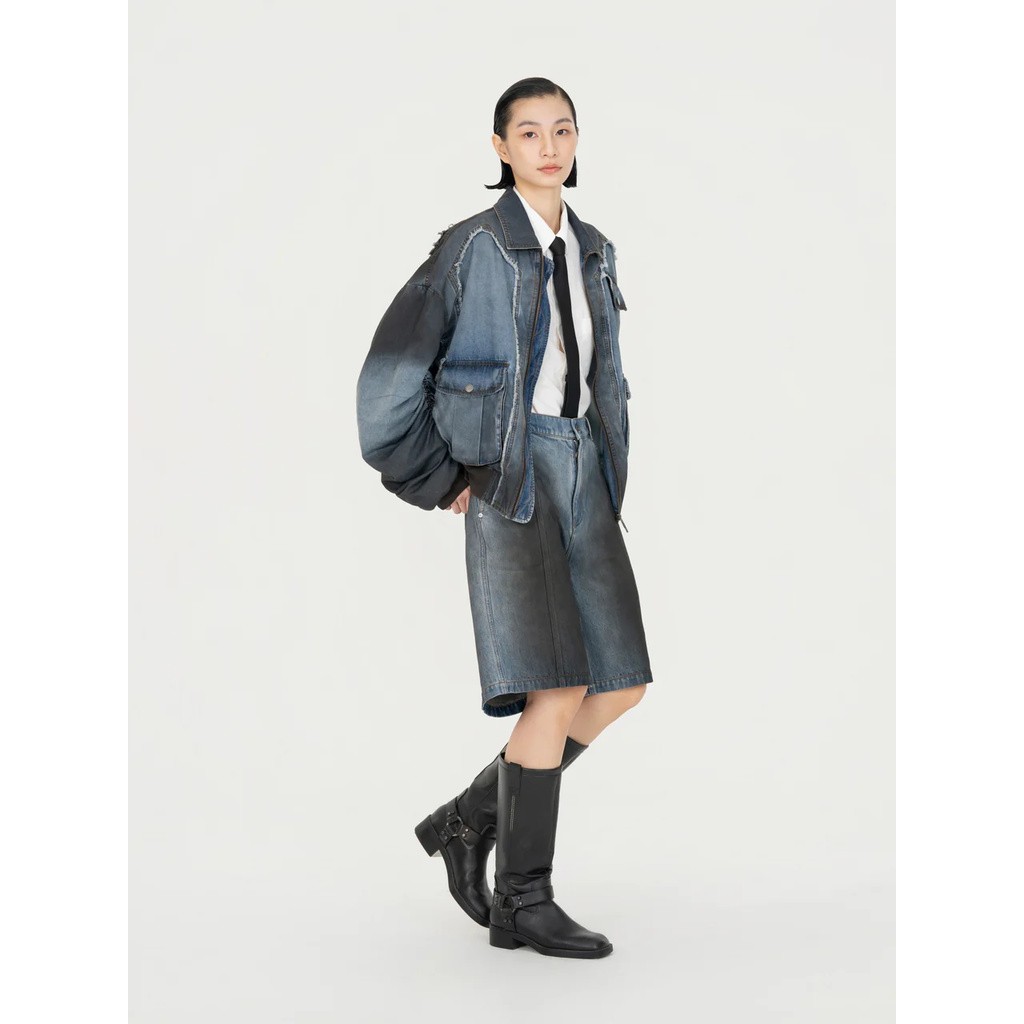 FENG CHEN WANG INDIGO GRADIENT DENIM JACKET