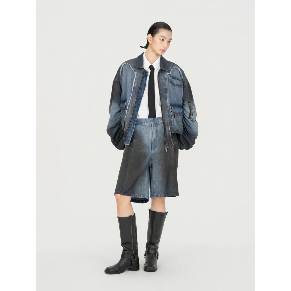 FENG CHEN WANG INDIGO GRADIENT DENIM JACKET