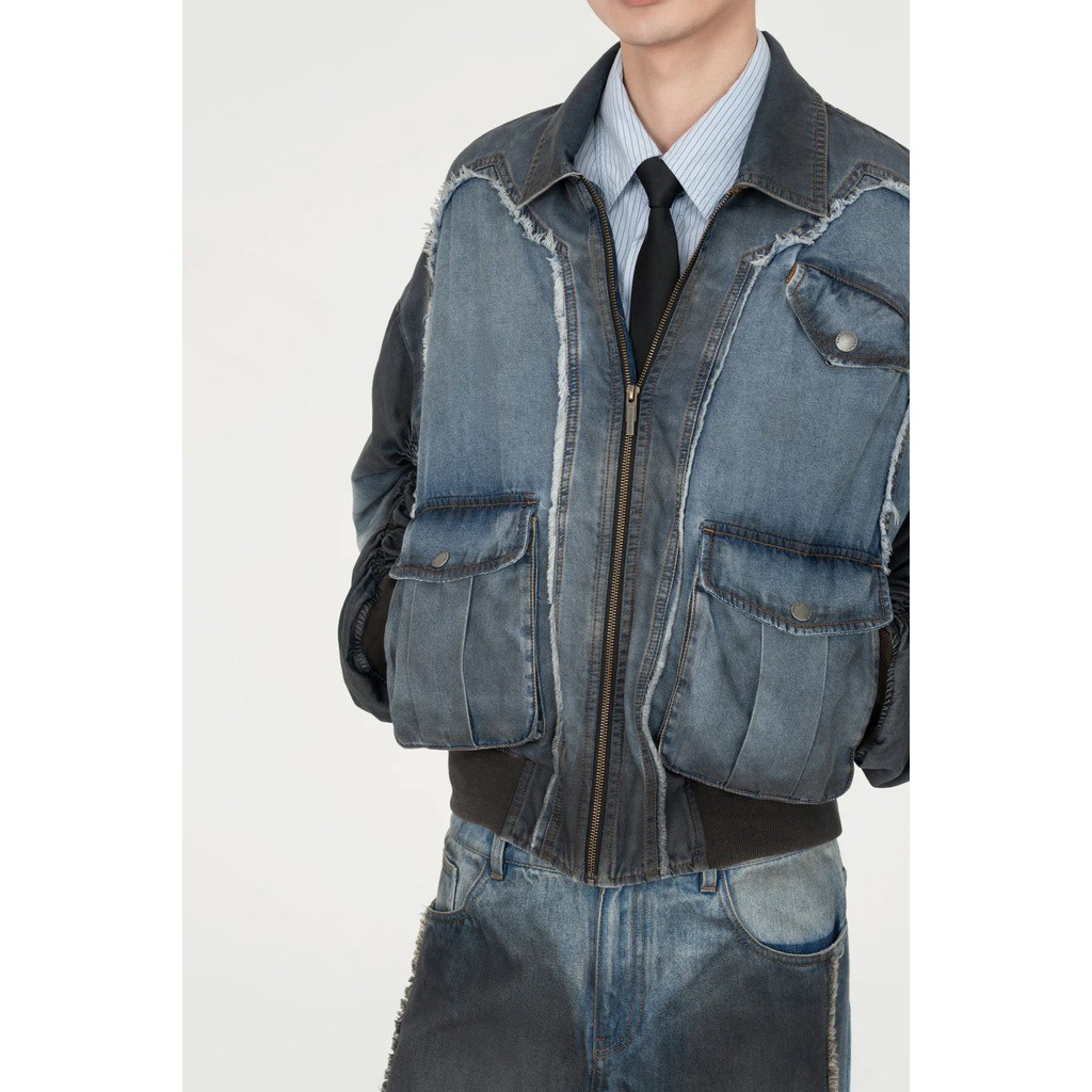 FENG CHEN WANG INDIGO GRADIENT DENIM JACKET