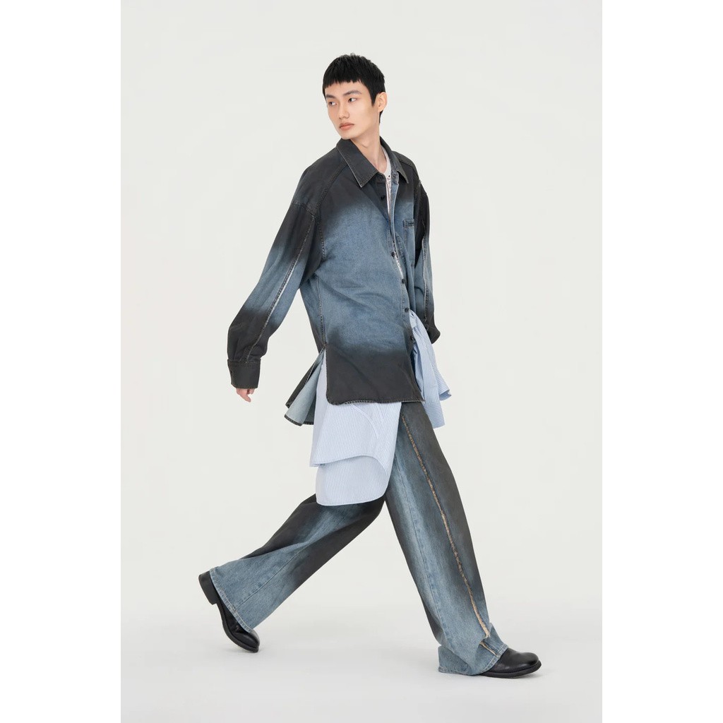 FENG CHEN WANG GRADIENT DENIM SHIRT