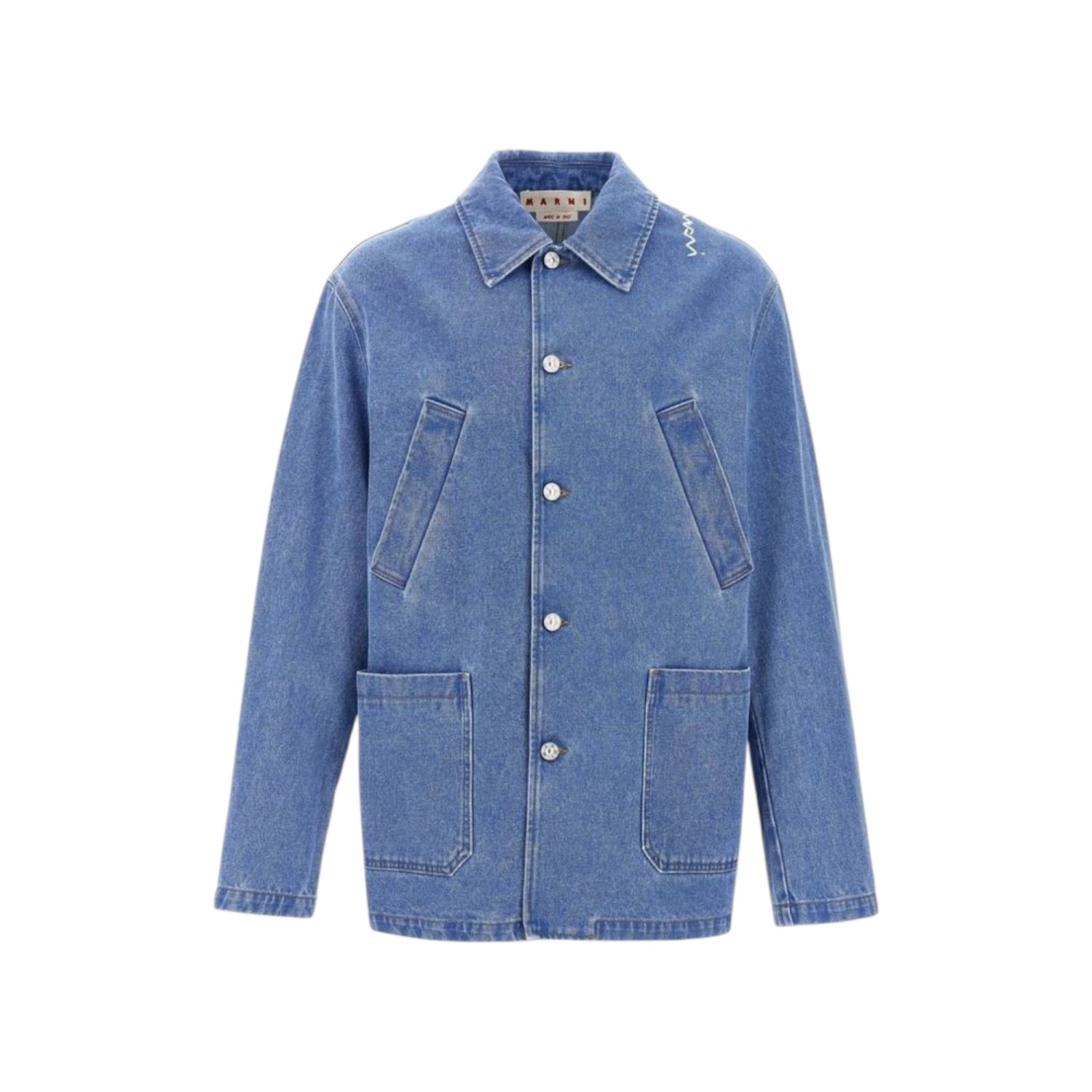 MARNI MARNI BLEACHED COATED ORGANIC DENIM COBALT JACKET