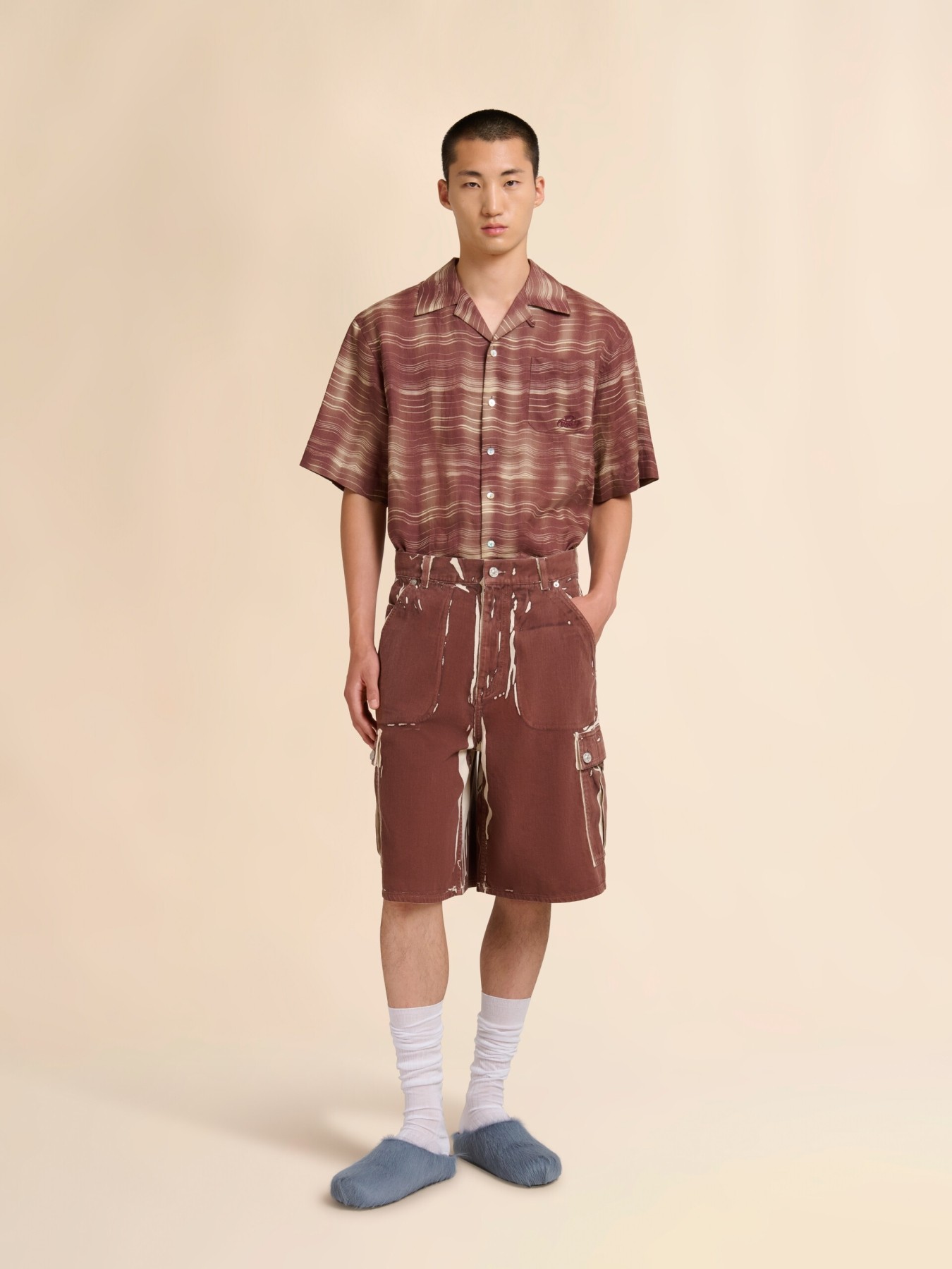 MARNI SCREEN-PRINTED DENIM CARGO SHORTS