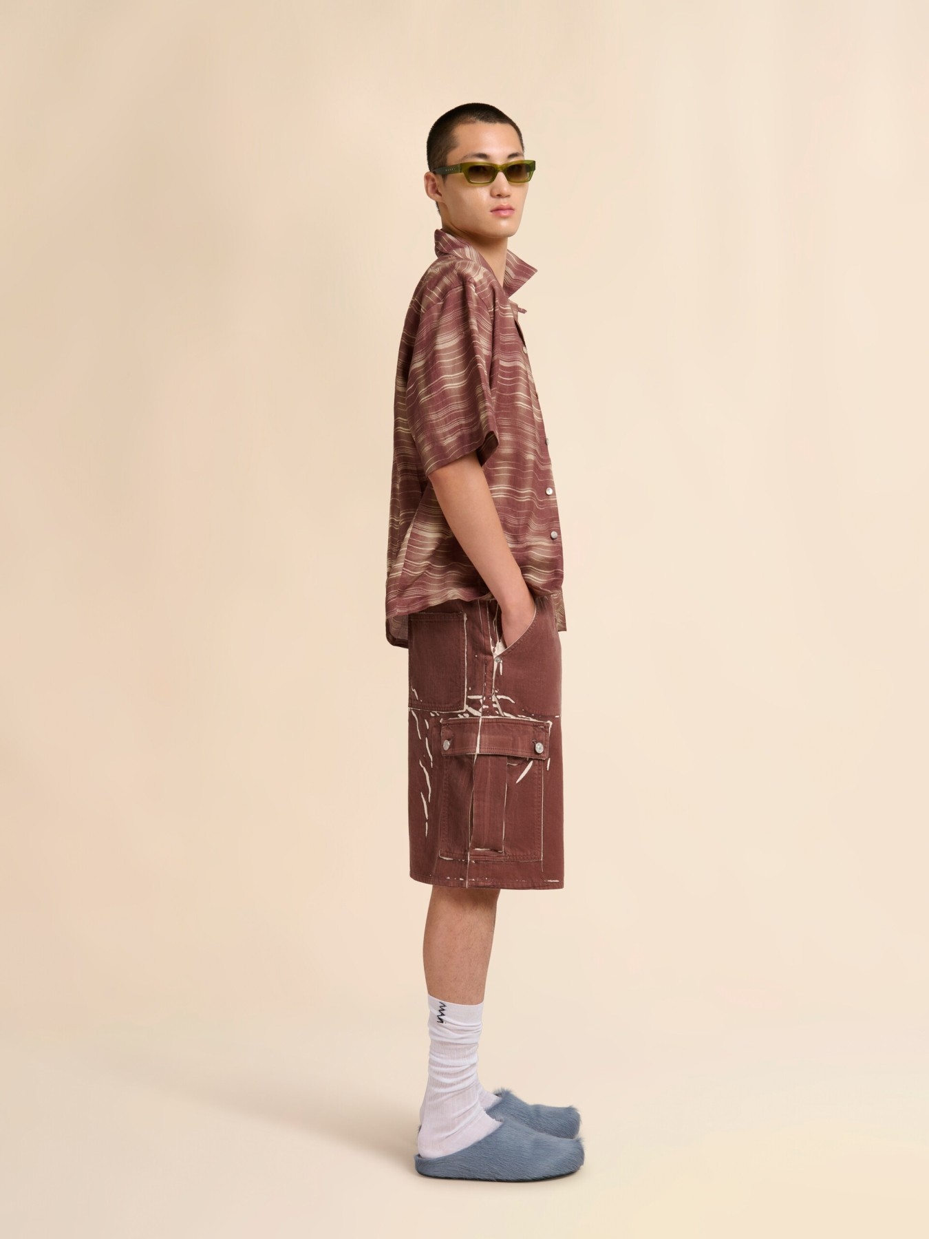 MARNI SCREEN-PRINTED DENIM CARGO SHORTS