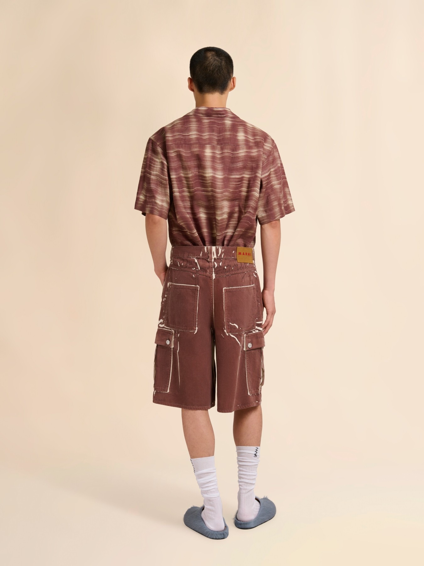 MARNI SCREEN-PRINTED DENIM CARGO SHORTS