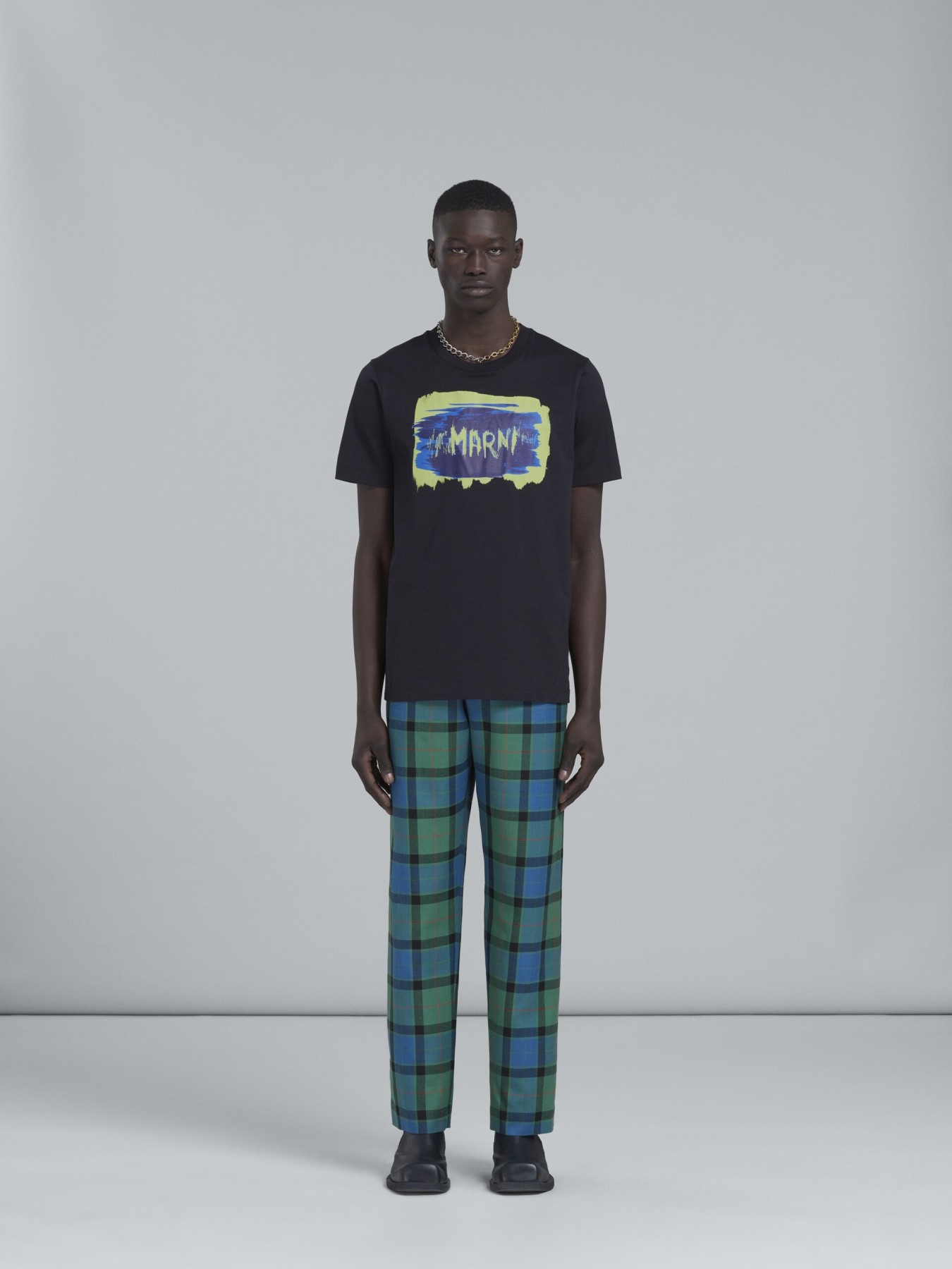 MARNI MULTICOLOR TARTAN WOOL PANTS